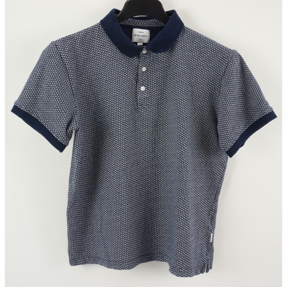 New‎ Peter Werth Women's XL Short Sleeve Blue White Knit Geometric Polo Shirt